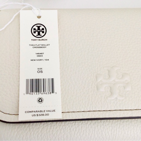 Tory Burch Thea Flat Crossbody and Zip Card Wallet Leather Ivory New In Package - Picture 6 of 16